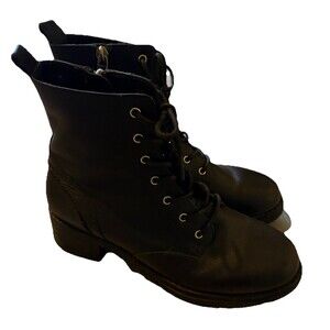 Cole Haan Women’s Black Camea Combat Lace Up Side Zip Gothic Moto Boots Size 8 B